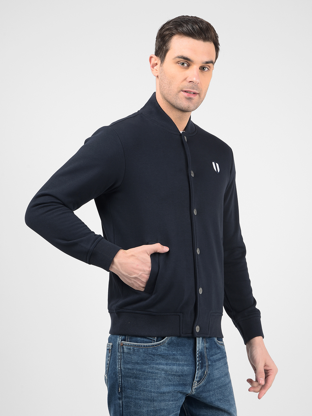 Numero Uno Men Blue Mock Neck Regular Fit Sweatshirt